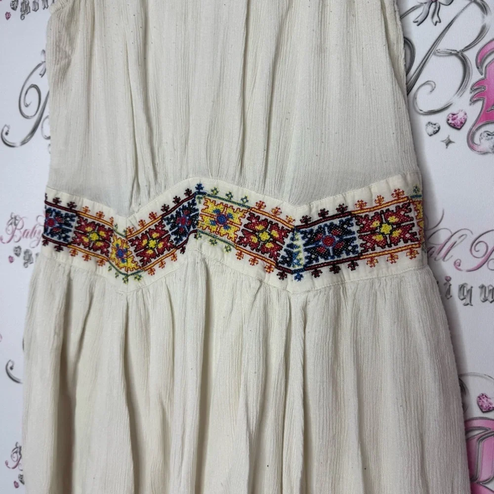 Free people dress Aztec embroidered embroidery cream white boho hippie flowy